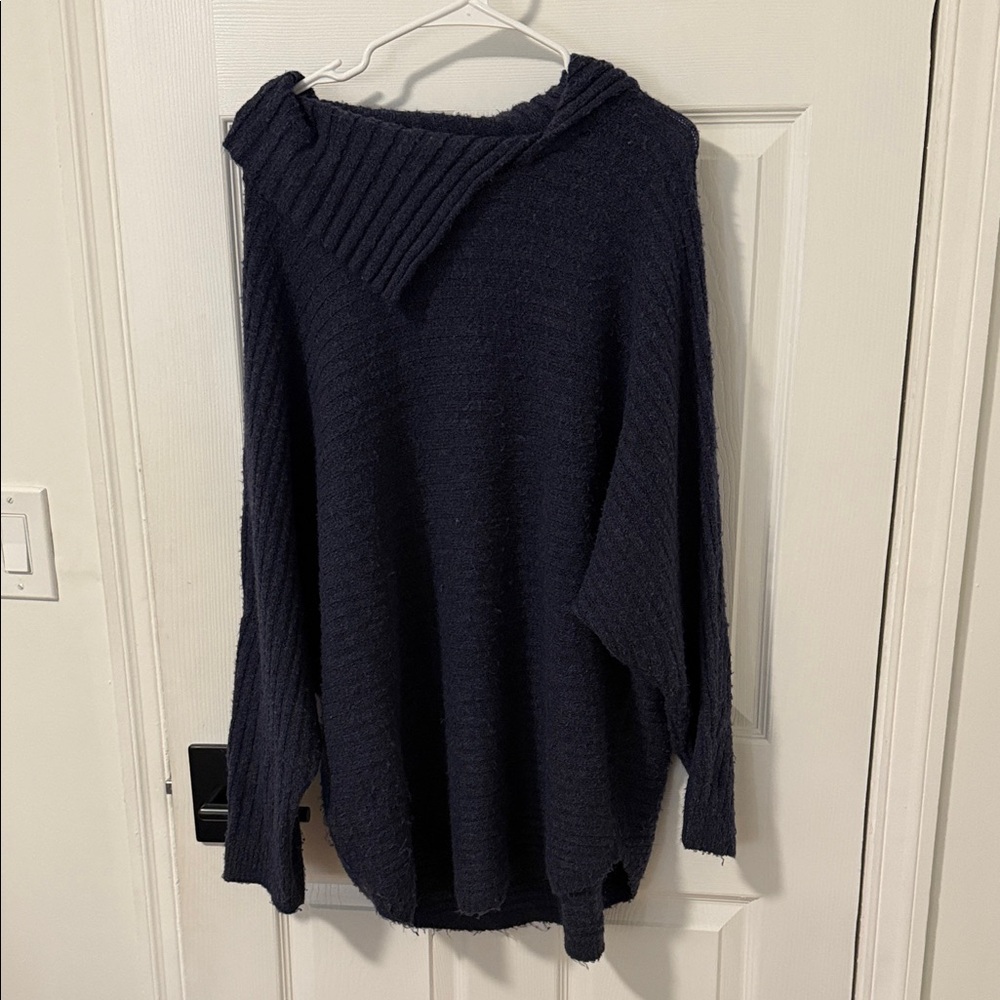 Max Studio Cross-Neck Navy Sweater